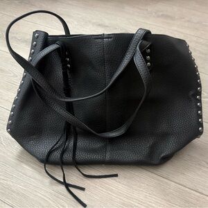 Black Studded Faux Leather Tote Bag